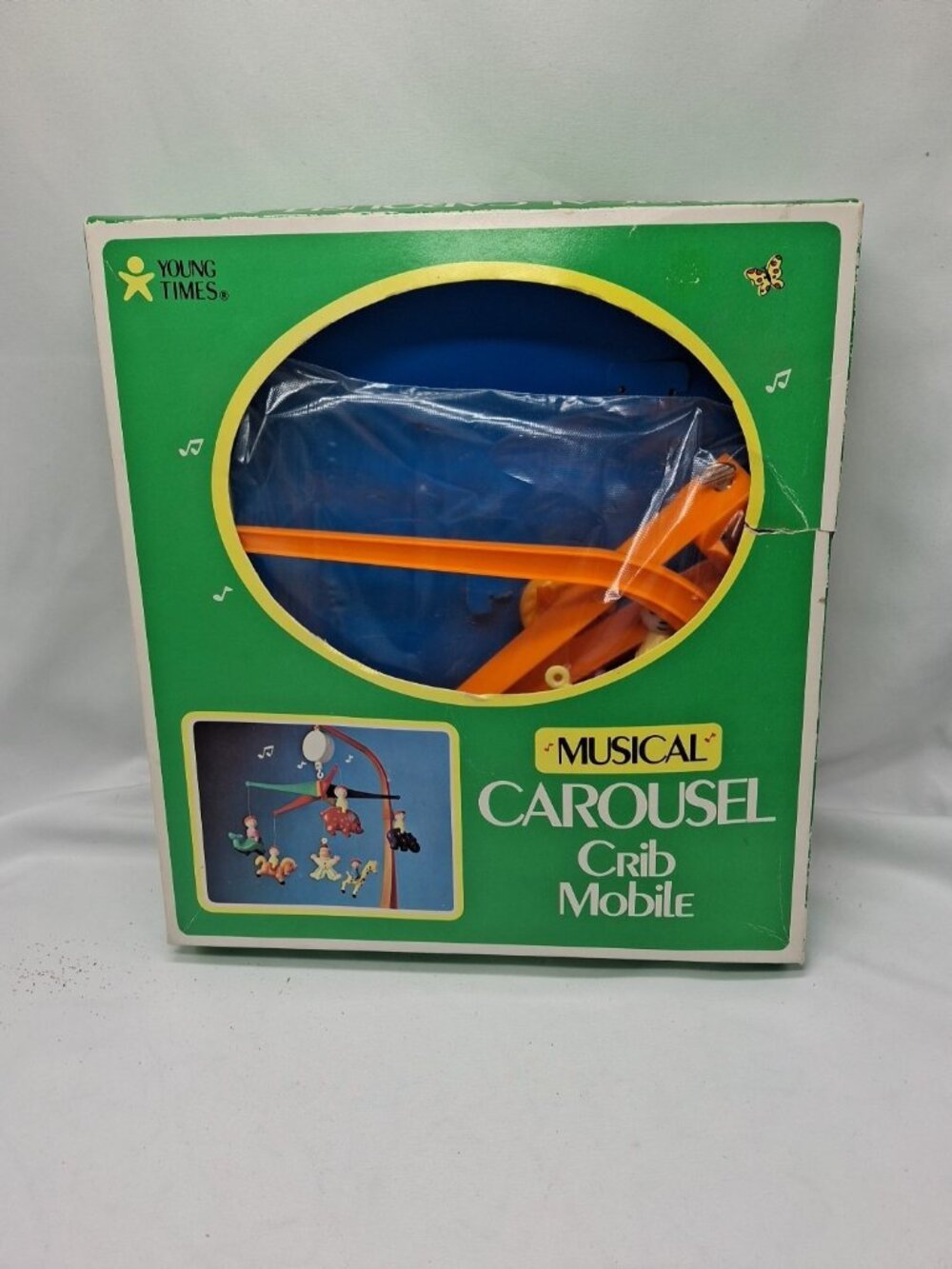 Vintage Young Times Musical Carousel Mobile  for crib w Box Clown Animals #555